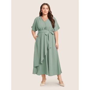 Plus Size 6X 30 BloomChic Ruffle Pocket Surplice Boho Flutter Belted Dress